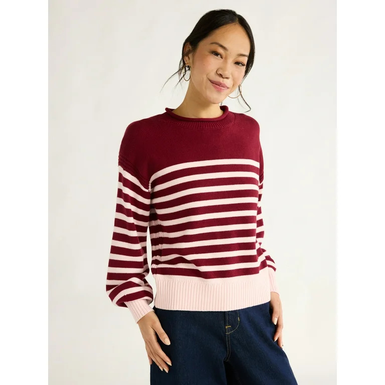 Free Assembly Women's Roll Neck Cotton Sweater with Long Sleeves, Midweight, Sizes XS-XXL | Walmart (US)