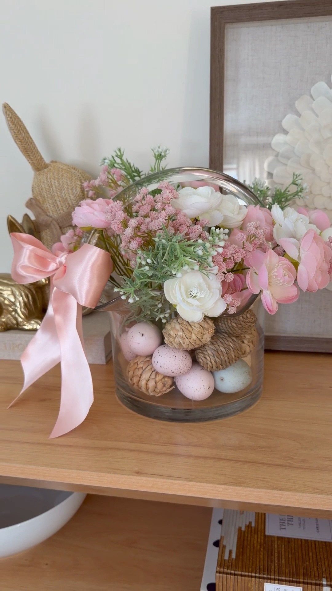Spring is right around the corner and @Michaels  has me so excited for everything floral and Easter! This gorgeous glass basket caught my eye immediately and I decided to craft a centerpiece using some eggs and florals, and I love how it came out. Head to @michaelsstores for all things spring and share how you #makeitwithmichaels #michaelsmakers #everythingtocreateanything #makeitwithmichaels