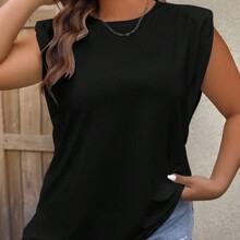 Plus Solid Shoulder Pad Tank Top | SHEIN