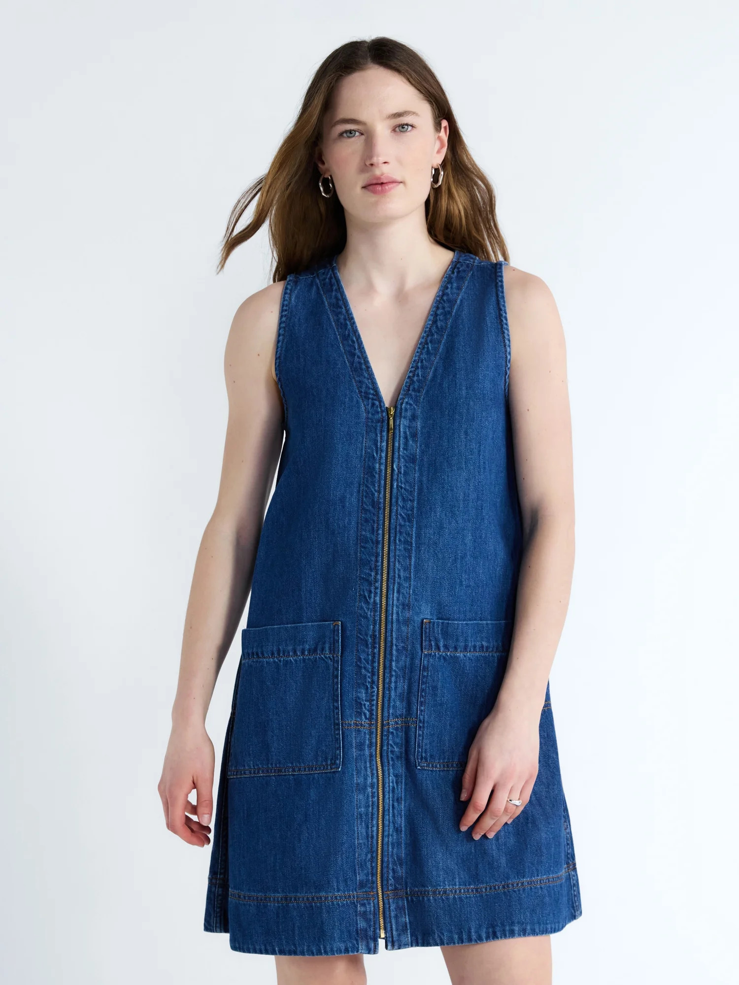 Free Assembly Women's and Women's Plus Sleeveless Denim A Line Mini Dress, Sizes XS-4X | Walmart (US)