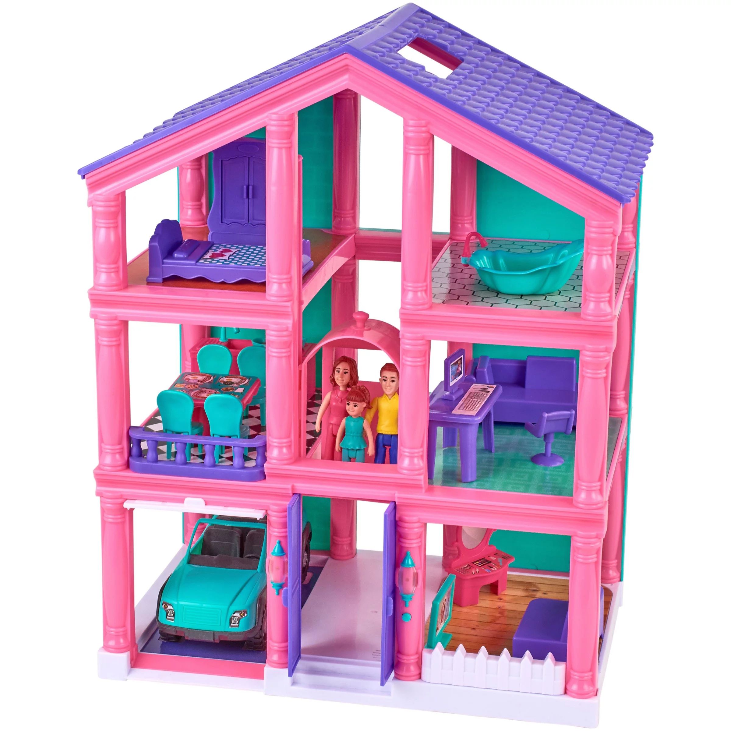 Kid Connection 3-Story Dollhouse Play Set with Working Garage and Elevator, 24 Pieces | Walmart (US)
