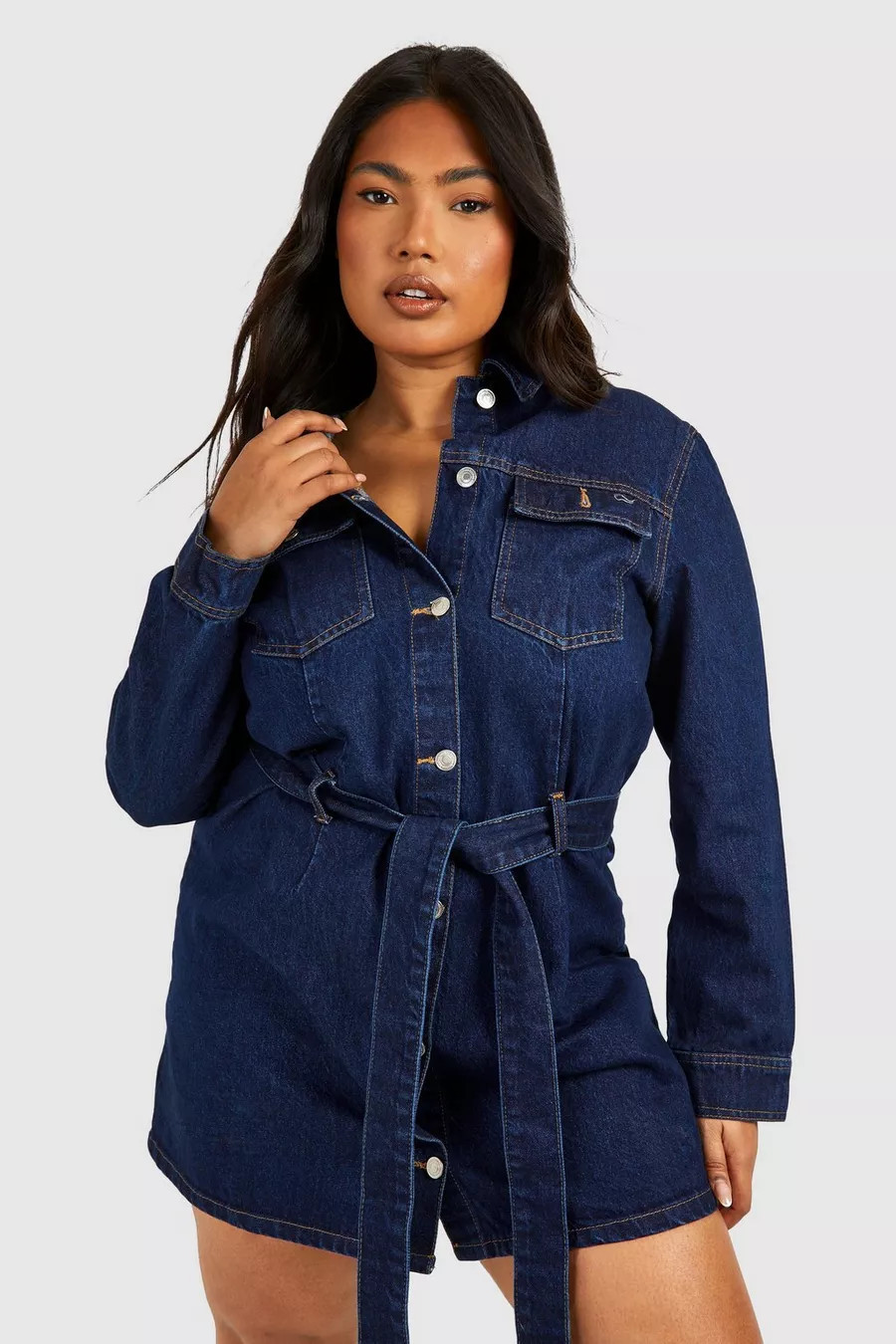 Plus Denim Tie Belt Shift Dress | boohoo (US & Canada)