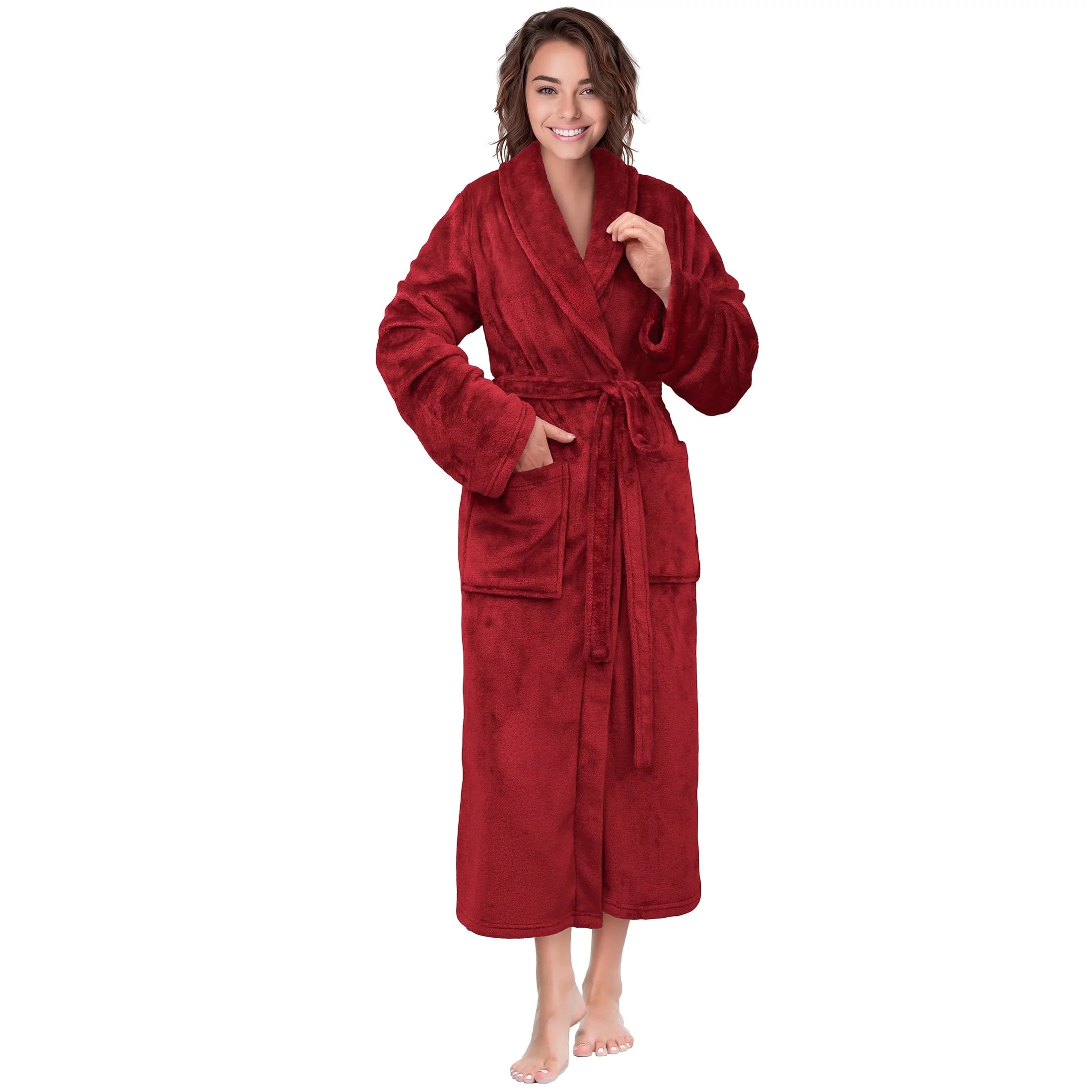 PAVILIA Dark Red Women Robe Fleece Plush Soft, Fluffy Fuzzy Cozy Warm Lightweight Bathrobe, Showe... | Walmart (US)