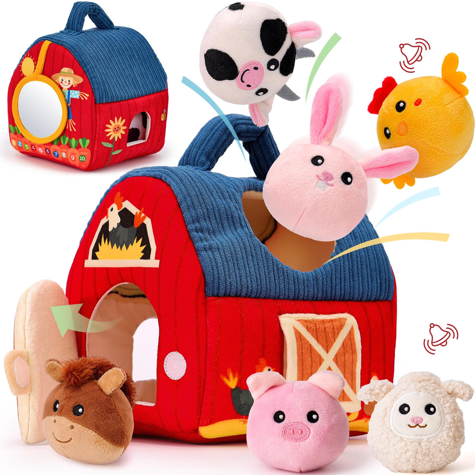 hahaland Baby Toys 6-12 Months - Surprise Barn Stuffed Farm Animals, Rattle, Crinkle, Mirror, Mon... | Amazon (US)