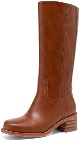 Women's Knee High Boots Square Toe Chunky Block Heel Long Boots for Women Comfortable Slip on Low... | Amazon (US)