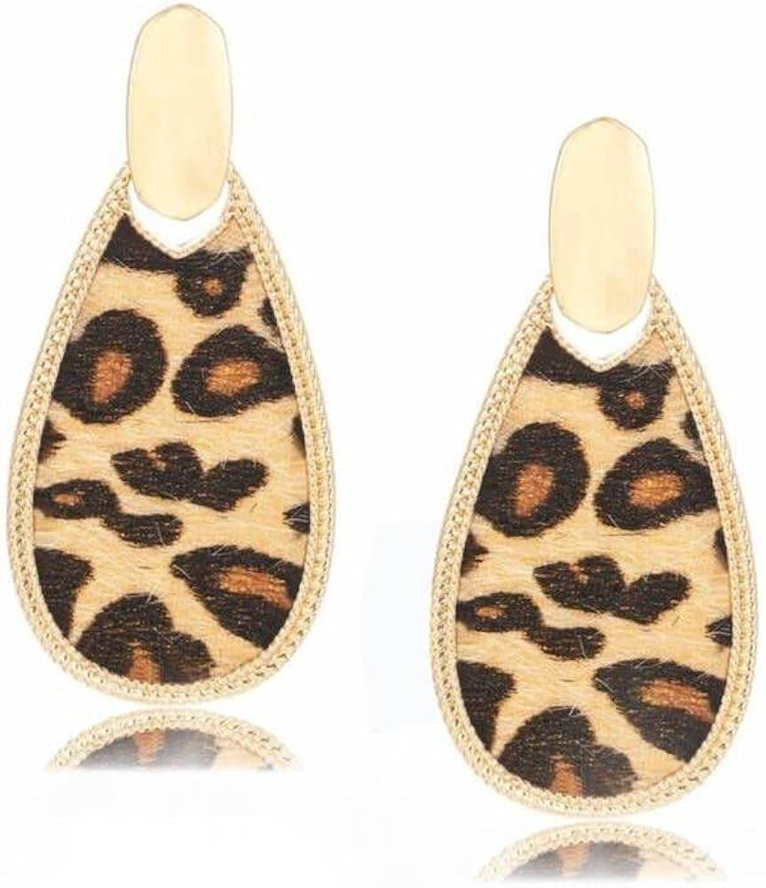 Leopard Print Drop Earrings for Women Cheetah Print Leather Dangle Earrings | Amazon (US)