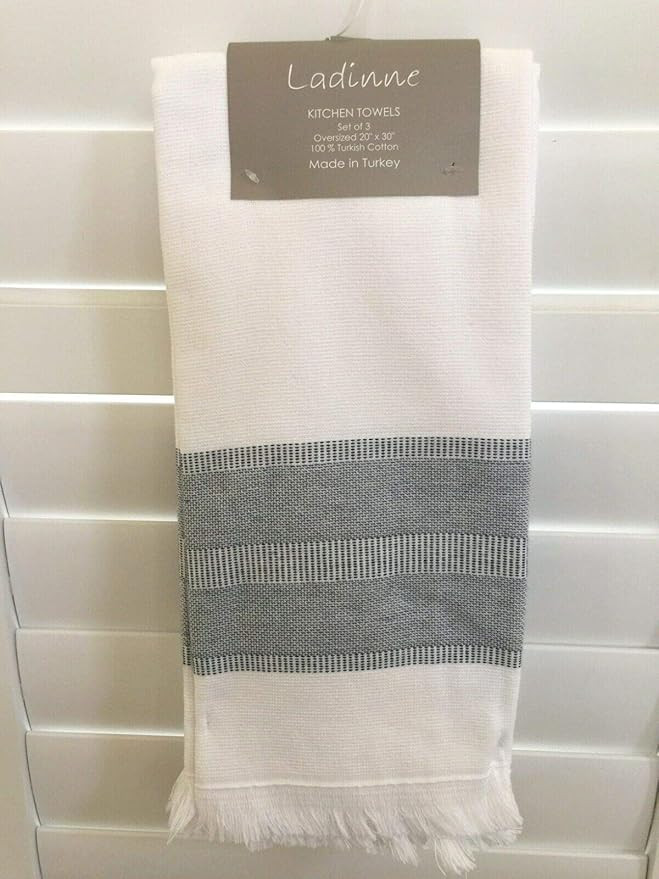 Kitchen Towels 3X Set Oversized 20"x30" Blue White Made in Turkey Stripe | Amazon (US)
