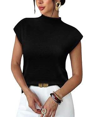 Sampeel Womens Short Sleeve Sweater Mock Neck Summer Top Dressy Casual Basic Knit Pullover Shirt | Amazon (US)