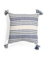 18x18 Indoor Outdoor Stripe Corner Tassel Pillow | TJ Maxx
