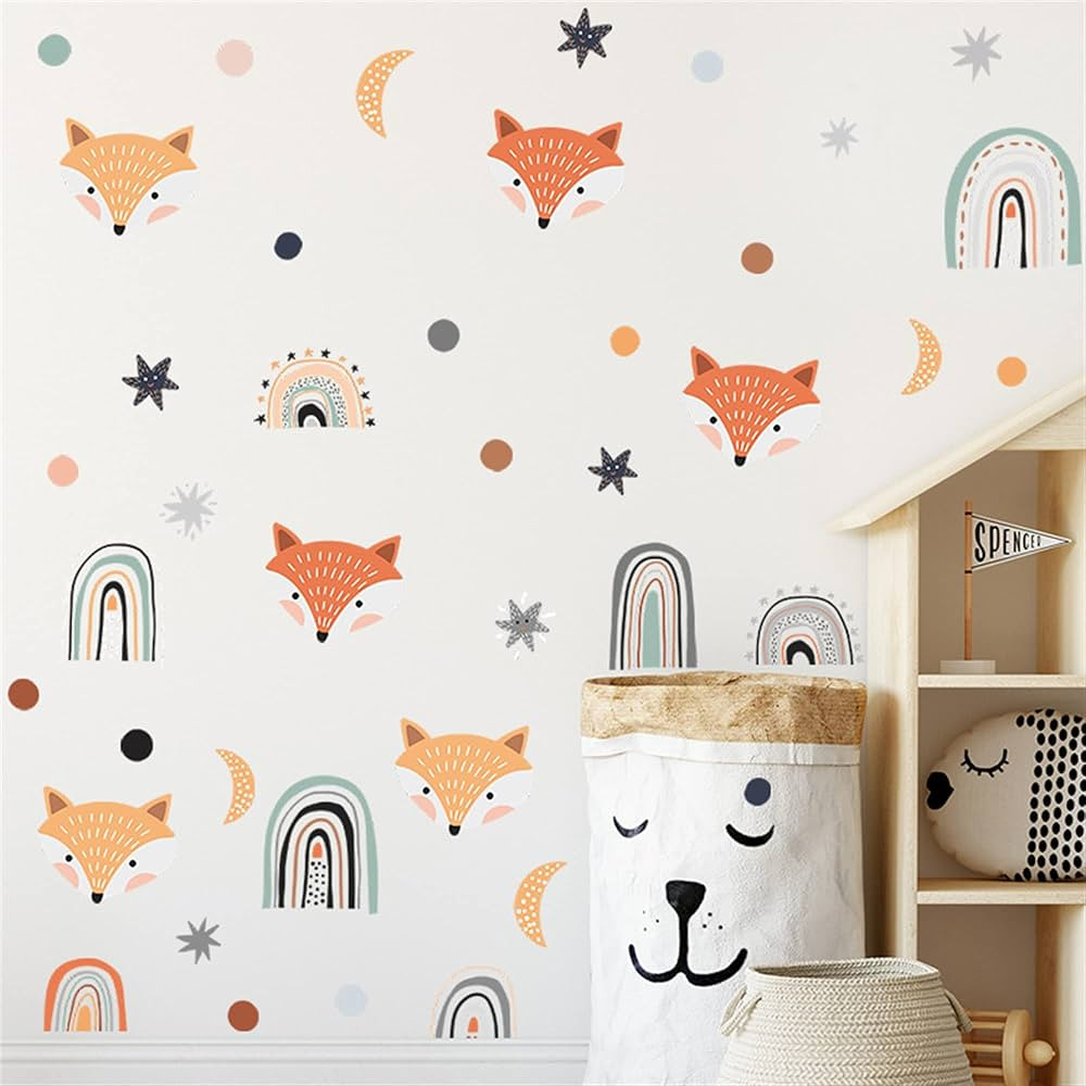 ROFARSO Colorful Cute Fox and Rainbow Wall Sticker for Kid Removable Animal Dot Star Wall Decal D... | Amazon (US)