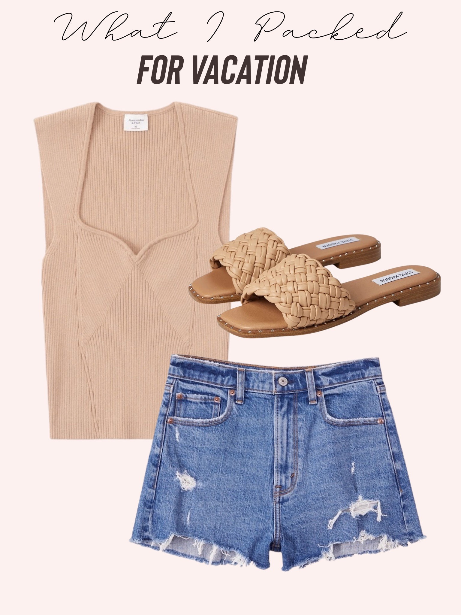 Woven nude sandals sweetheart woven top size Xs denim shorts size 24 

#LTKsalealert #LTKunder100