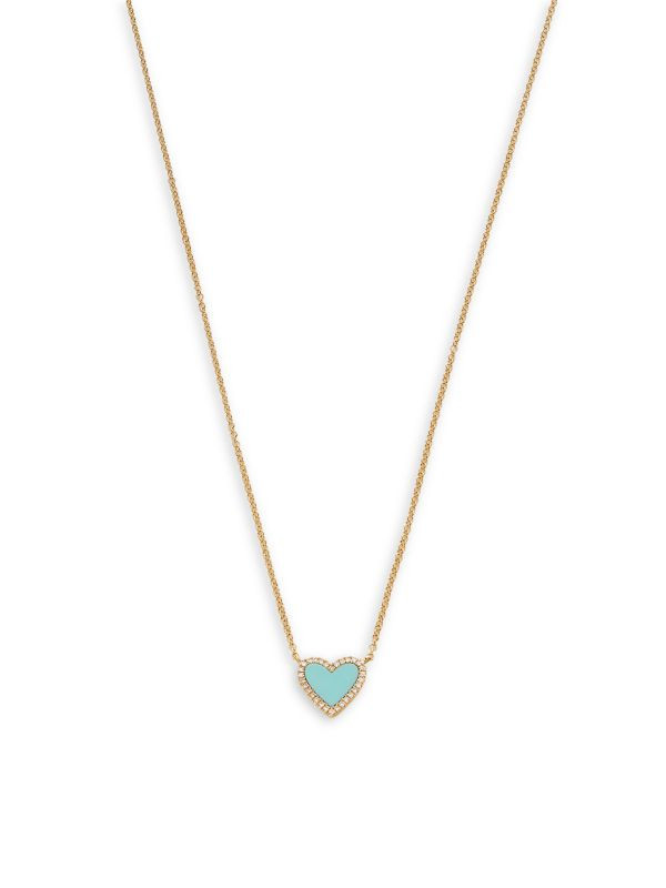 14K Yellow Gold, Turquoise & Diamond Heart Pendant Necklace | Saks Fifth Avenue OFF 5TH