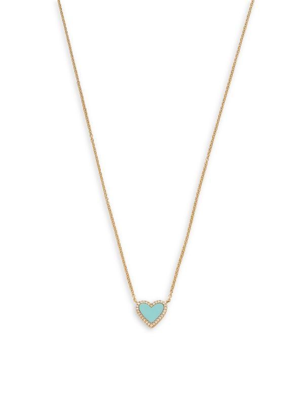 14K Yellow Gold, Turquoise & Diamond Heart Pendant Necklace | Saks Fifth Avenue OFF 5TH