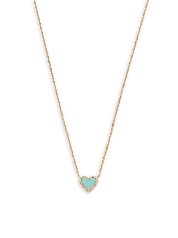 14K Yellow Gold, Turquoise & Diamond Heart Pendant Necklace | Saks Fifth Avenue OFF 5TH (Pmt risk)