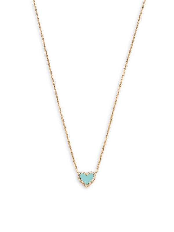 14K Yellow Gold, Turquoise & Diamond Heart Pendant Necklace | Saks Fifth Avenue OFF 5TH