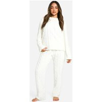 Womens Cable Knit Fleece Sweater & Pants Lounge Set - White - 12 | boohoo (US & Canada)