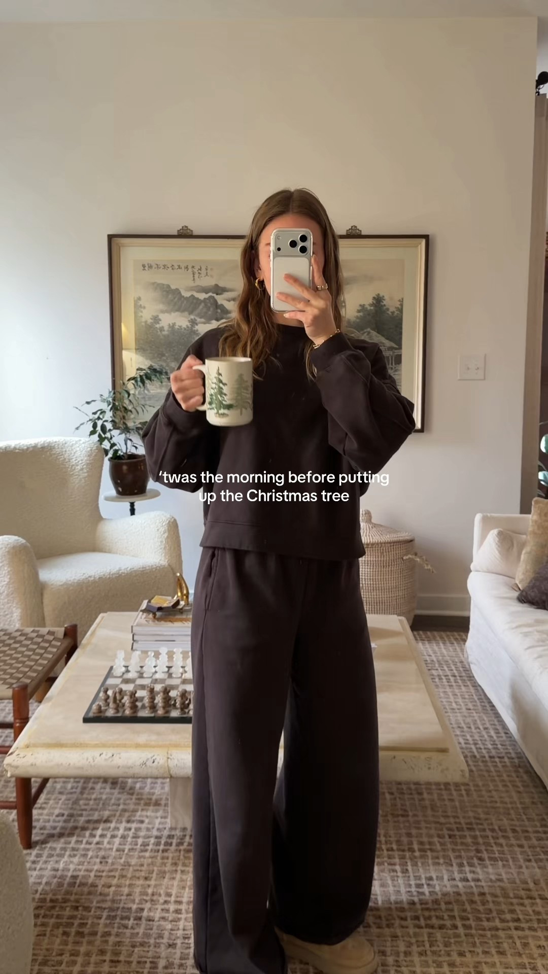 12/1/25 the calm before putting up the Christmas tree. I’m linking our living room furniture that makes the space feel extra warm this time of year, my pour-over coffee maker from Amazon that has become part of my slow morning ritual, and my GAP brown loungewear set (size m top and xs bottom) that I’ve been living in. Cozy, simple, and the perfect start to a festive day. 

#LTKGiftGuide #LTKCyberWeek #LTKmorningroutine