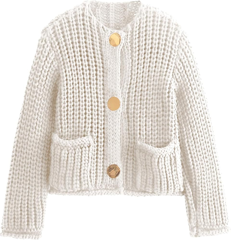 Yimoon Women's Cropped Cardigan Sweater Button Down Chunky Knit Sweater Long Sleeve Fall Open Fro... | Amazon (US)