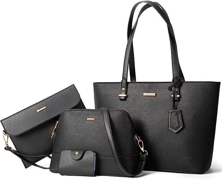 Women Fashion Handbags Tote Bag Shoulder Bag Top Handle Satchel Purse Set 4pcs | Amazon (US)