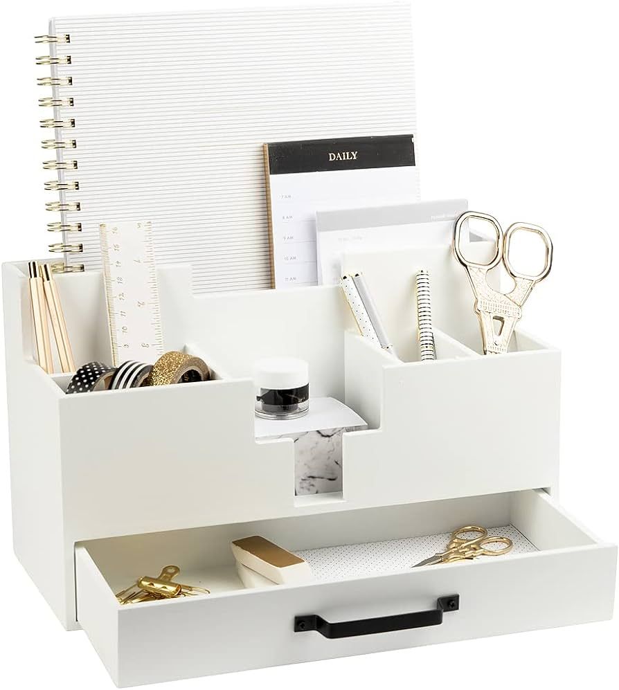 White Wood Office Desk Organizers and Accessories - Home Office Organization Office Desk Accessor... | Amazon (US)