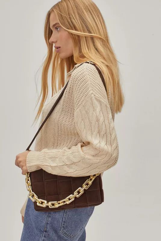 Faux Suede Woven Chain Shoulder Bag | Nasty Gal Canada