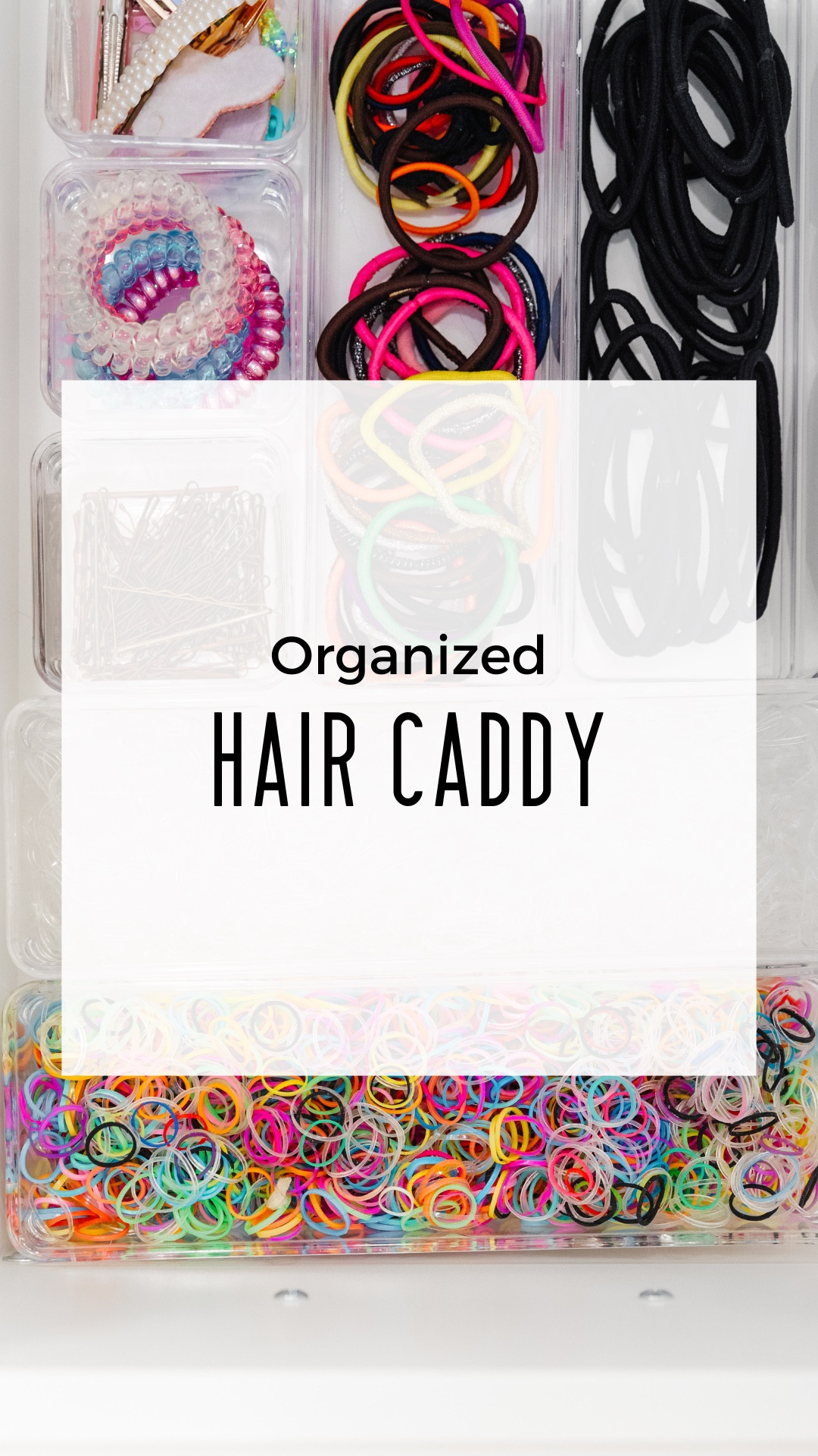 Hair caddy for my toddler girls! All the essentials for a quick hairdo. #organization #hairhack #kidshair