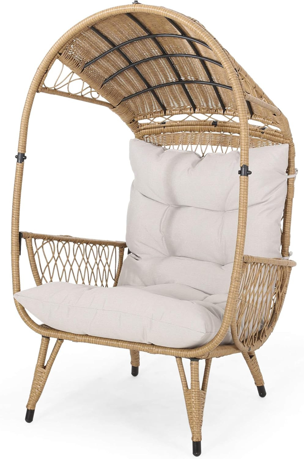 Joanna Outdoor Wicker Standing Basket Chair with Cushion, Light Brown and Beige | Amazon (US)