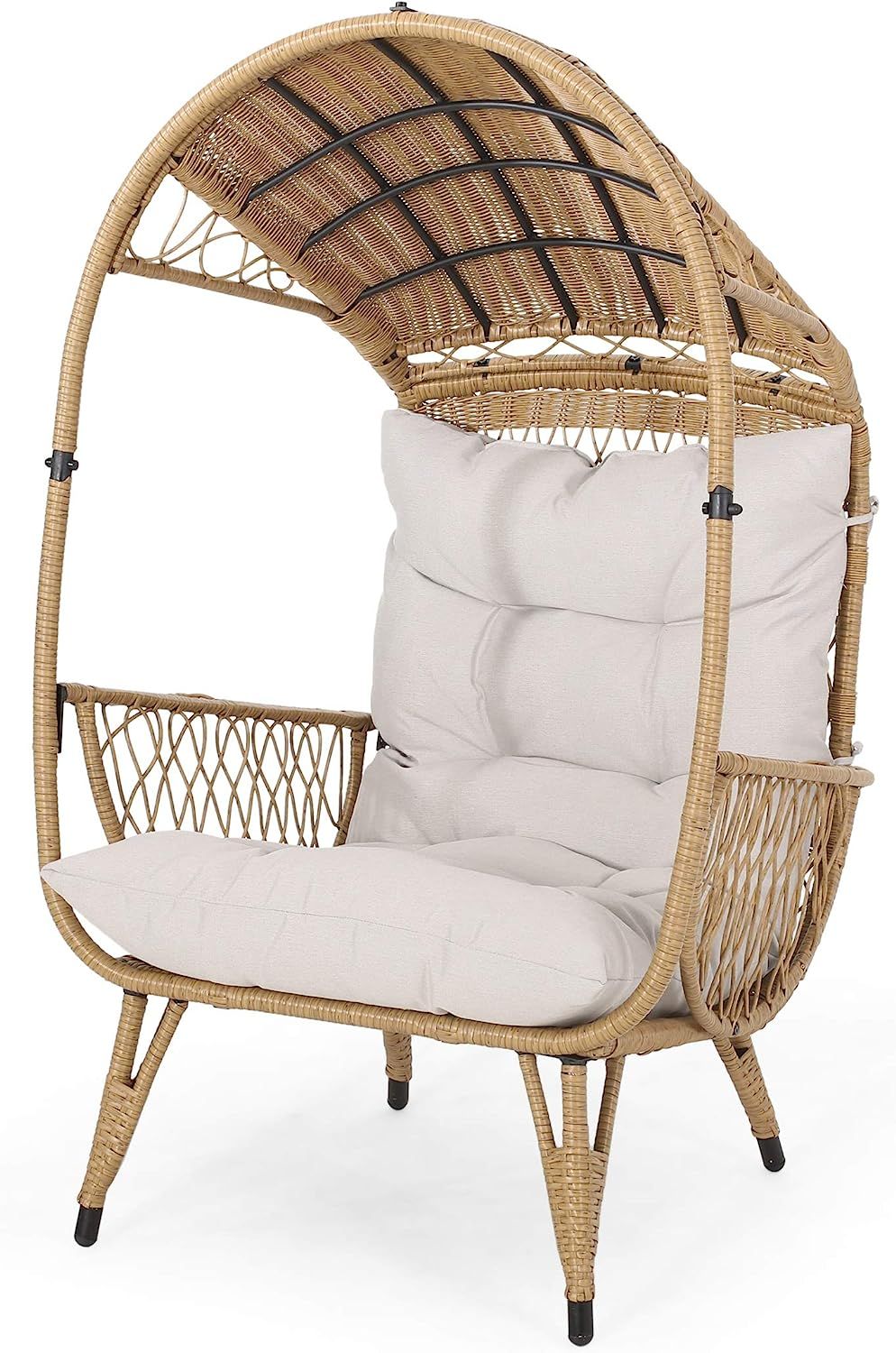 Joanna Outdoor Wicker Standing Basket Chair with Cushion, Light Brown and Beige | Amazon (US)