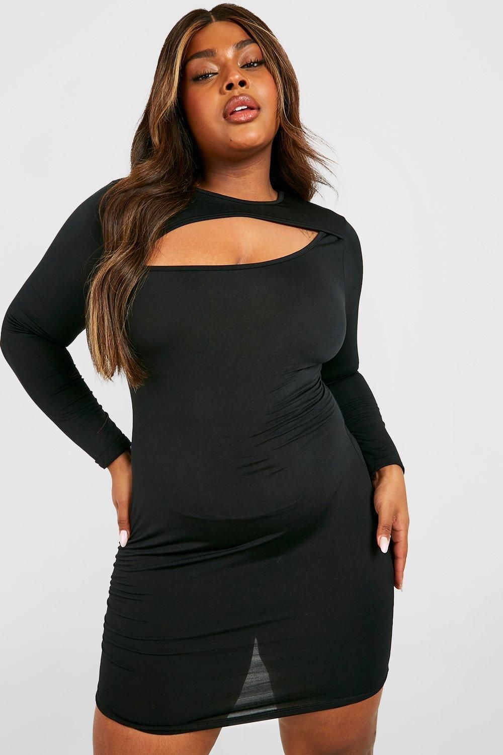 Womens Plus Slinky Long Sleeve Cut Out Bodycon Dress - Black - 14 | Boohoo.com (US & CA)