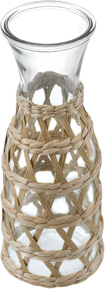 MyGift Rustic Clear Glass Flower Vase with Woven Rattan Wrap – Decorative Floral Arrangement Bo... | Amazon (US)