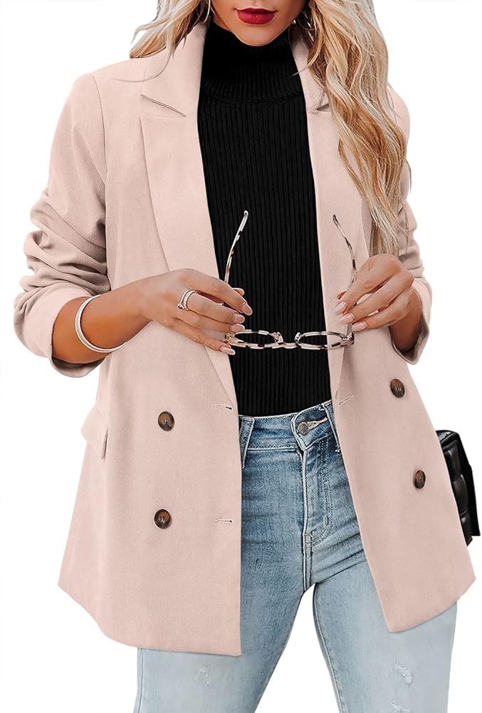 CRAZY GRID Womens Casual Blazer Jacket Long Sleeve Open Front Work Office Blazer Lapel Button Jac... | Amazon (US)