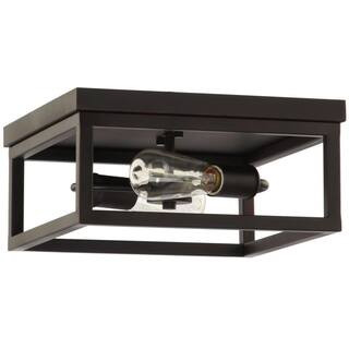 Hampton Bay Boswell Quarter 12-1/2 in. 2-Light Black Farmhouse Open Cage Flush Mount Ceiling Ligh... | The Home Depot