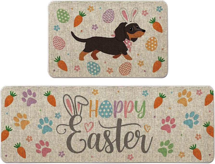 Easter Kitchen Rug Dachshund Kitchen Mat Set of 2, Happy Easter Decorative Farmhouse Floor Mats f... | Amazon (US)
