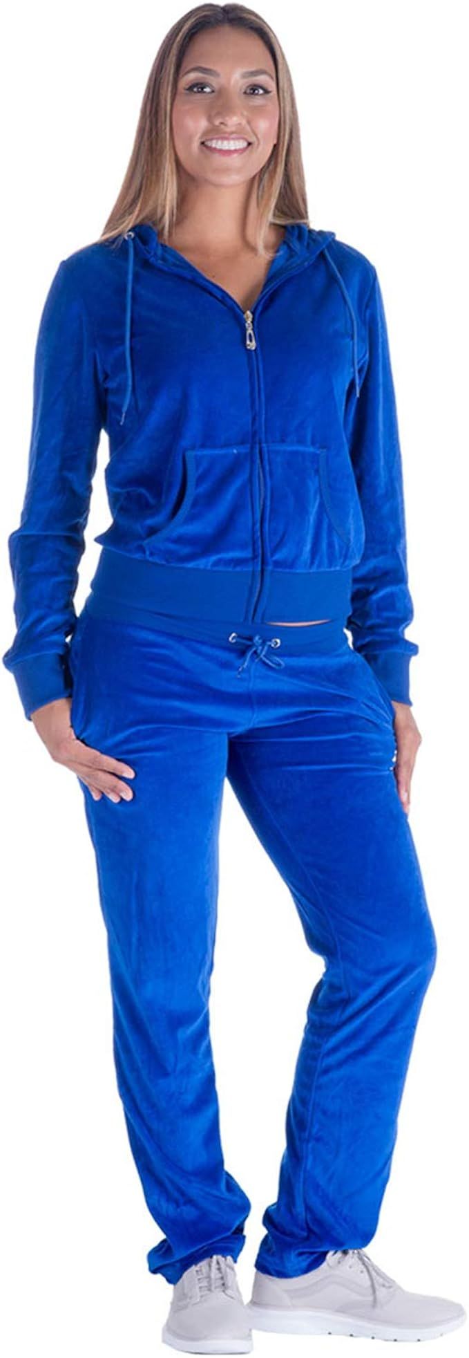 TanBridge Women's 2 Piece Solid Velvet Tracksuit Set Full Zip-up Hooded Sweatshirts & Pants Set | Amazon (US)