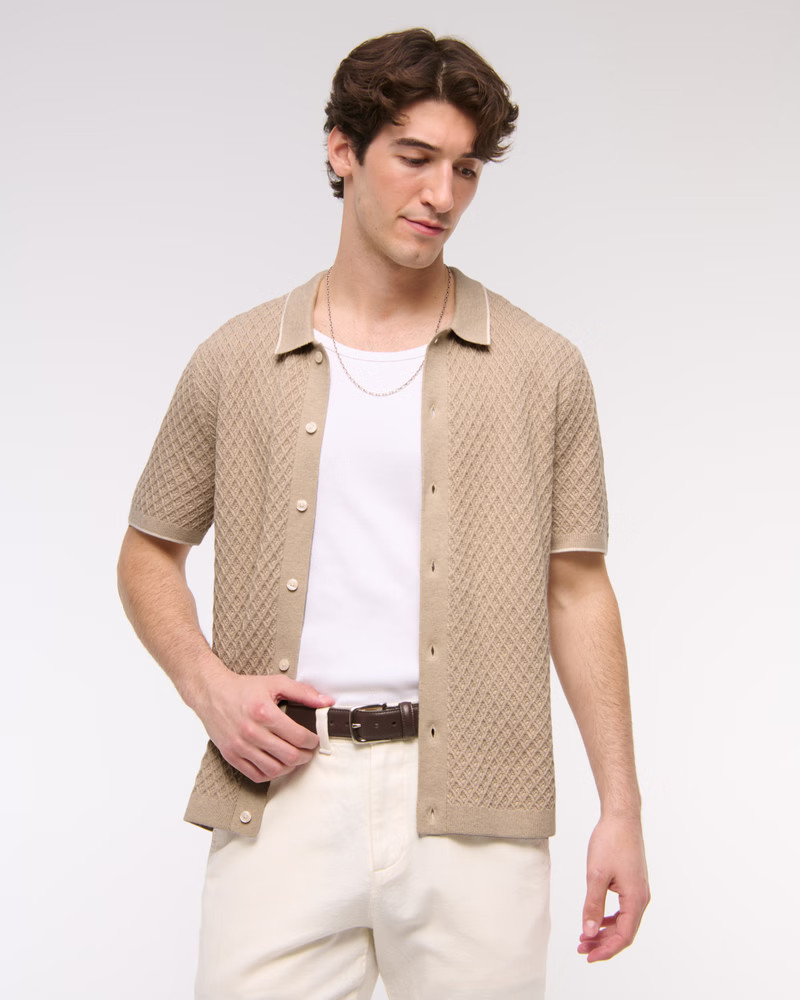 Diamond Stitch Button-Through Sweater Polo | Abercrombie & Fitch (US)