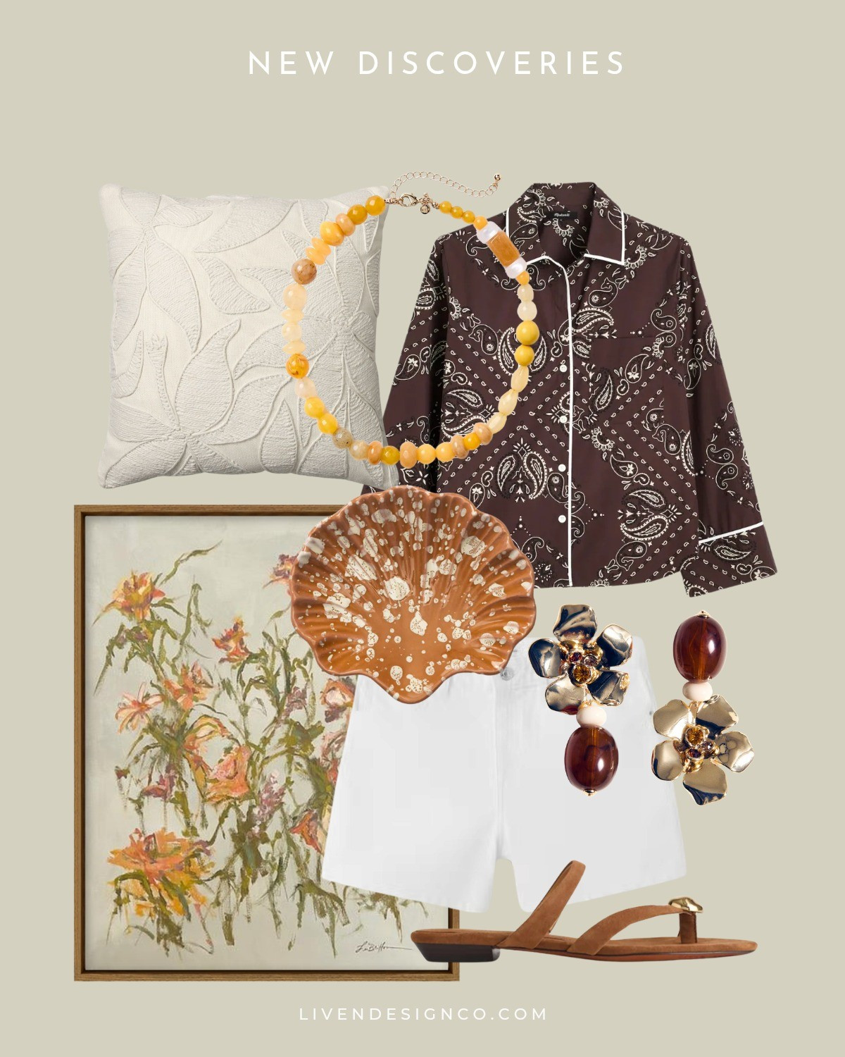 New discoveries. Madewell. Paisley top. Denim white shorts. Shell dish. Abstract floral painting art print. Artfully walls. Outdoor throw pillow.  Flower earrings. Mango. Leather sandals. Statement necklace 

#LTKSaleAlert #LTKHome #LTKSeasonal