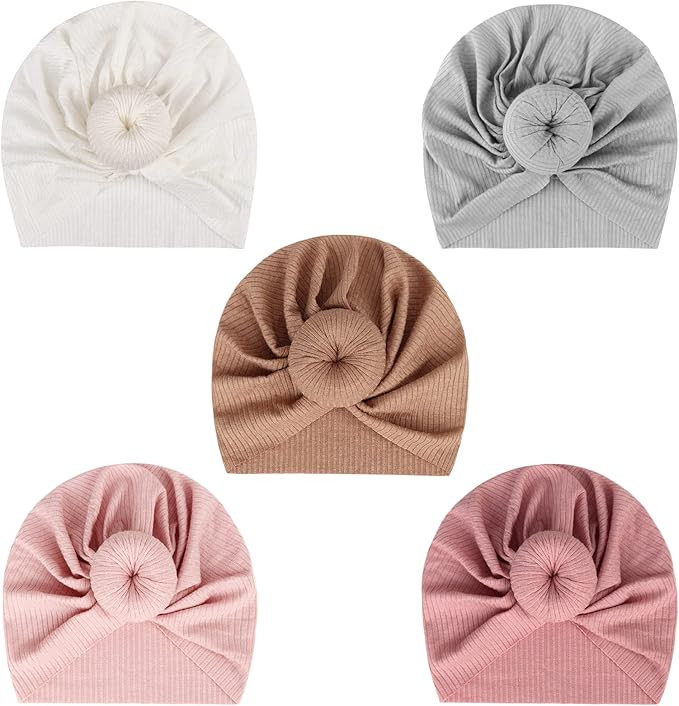 DRESHOW BQUBO 5 Pieces Baby Turban Hats Turban Bun Knot Baby Infant Beanie Baby Girl Soft Cute To... | Amazon (US)