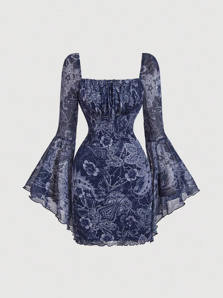 Blue Bell Sleeve Dress | SHEIN