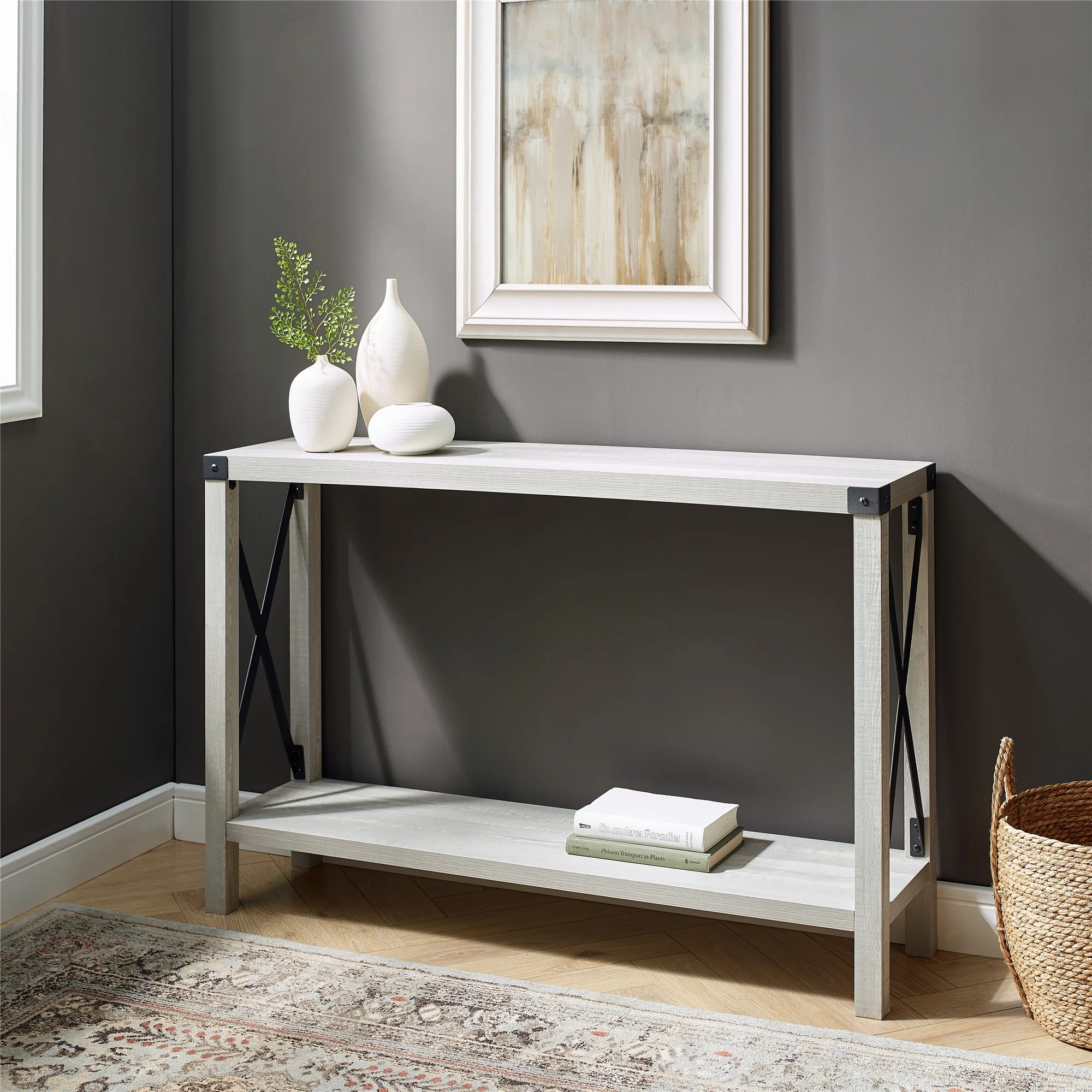 Woven Paths Magnolia Metal X Console Table. Stone Grey | Walmart (US)