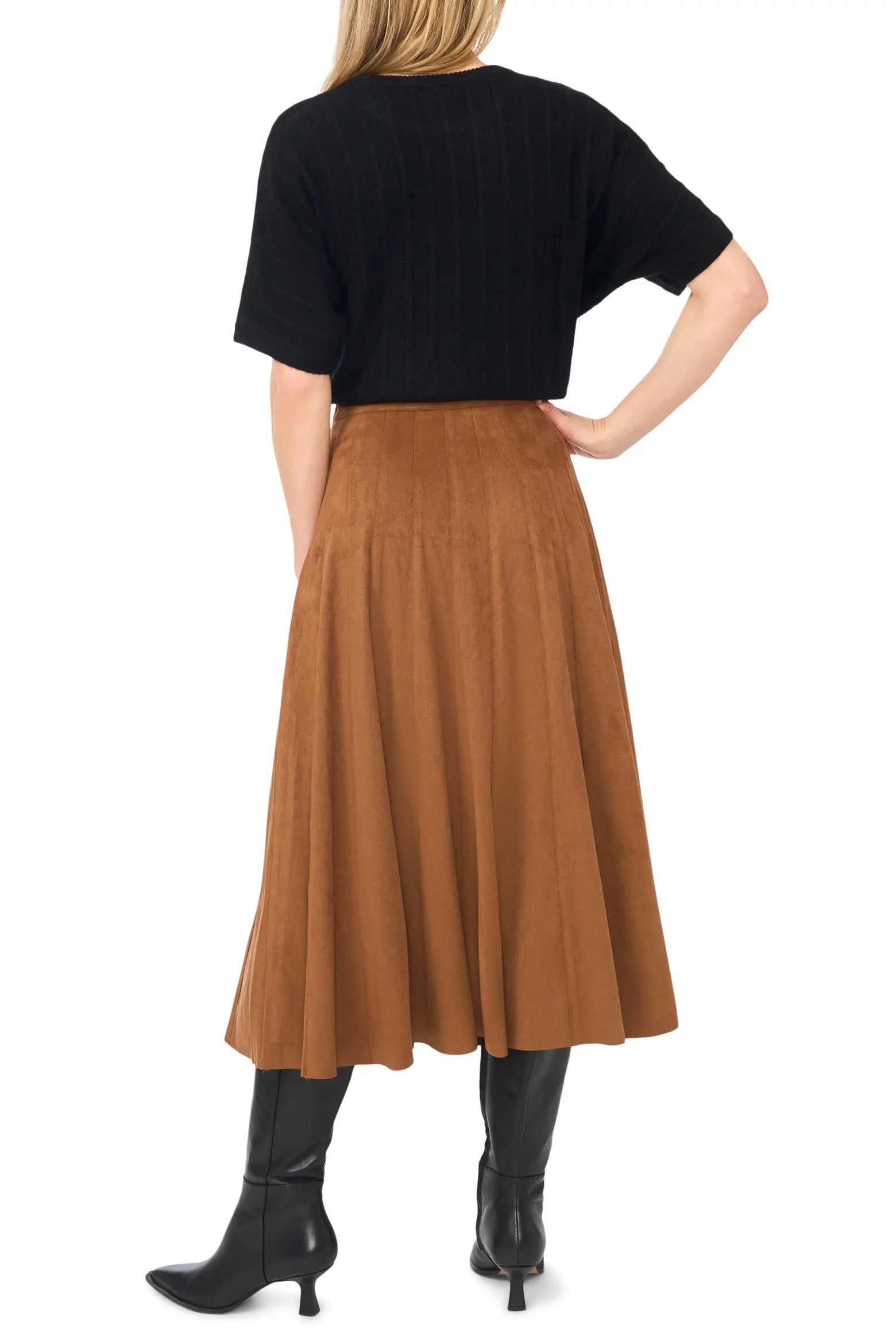 halogen(r) Panelled Pintuck Faux Suede Midi Skirt in Winterberry at Nordstrom, Size Small | Nordstrom