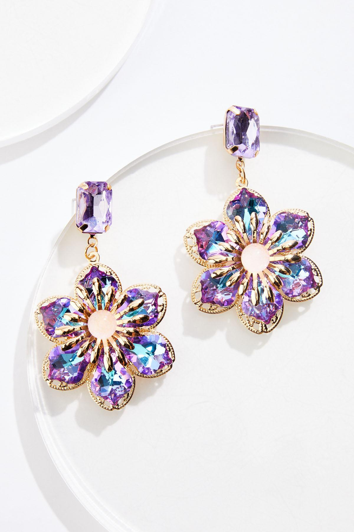 3d Glass Flower Dangly Earrings | Cato Fashions