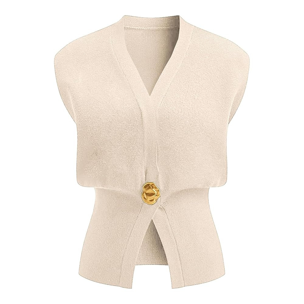 Womens Sleeveless Sweater Vest Deep V Neck Button Down Waist Cinched Knit Trendy Solid Pullover T... | Amazon (US)