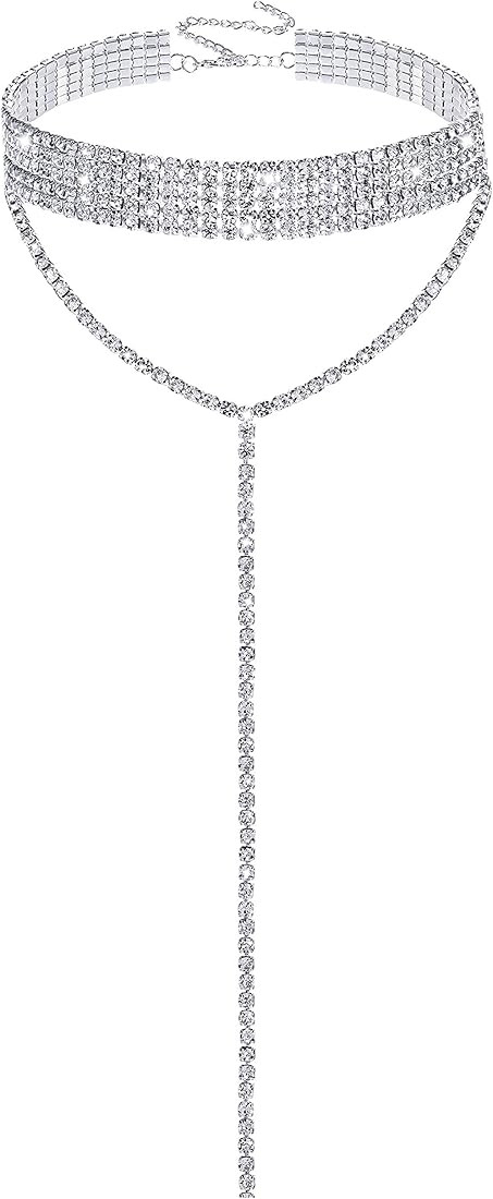 EFTOM Rhinestone Choker Necklaces Silver Sparkly Diamond Choker Crystal Necklace for Women Girls | Amazon (US)