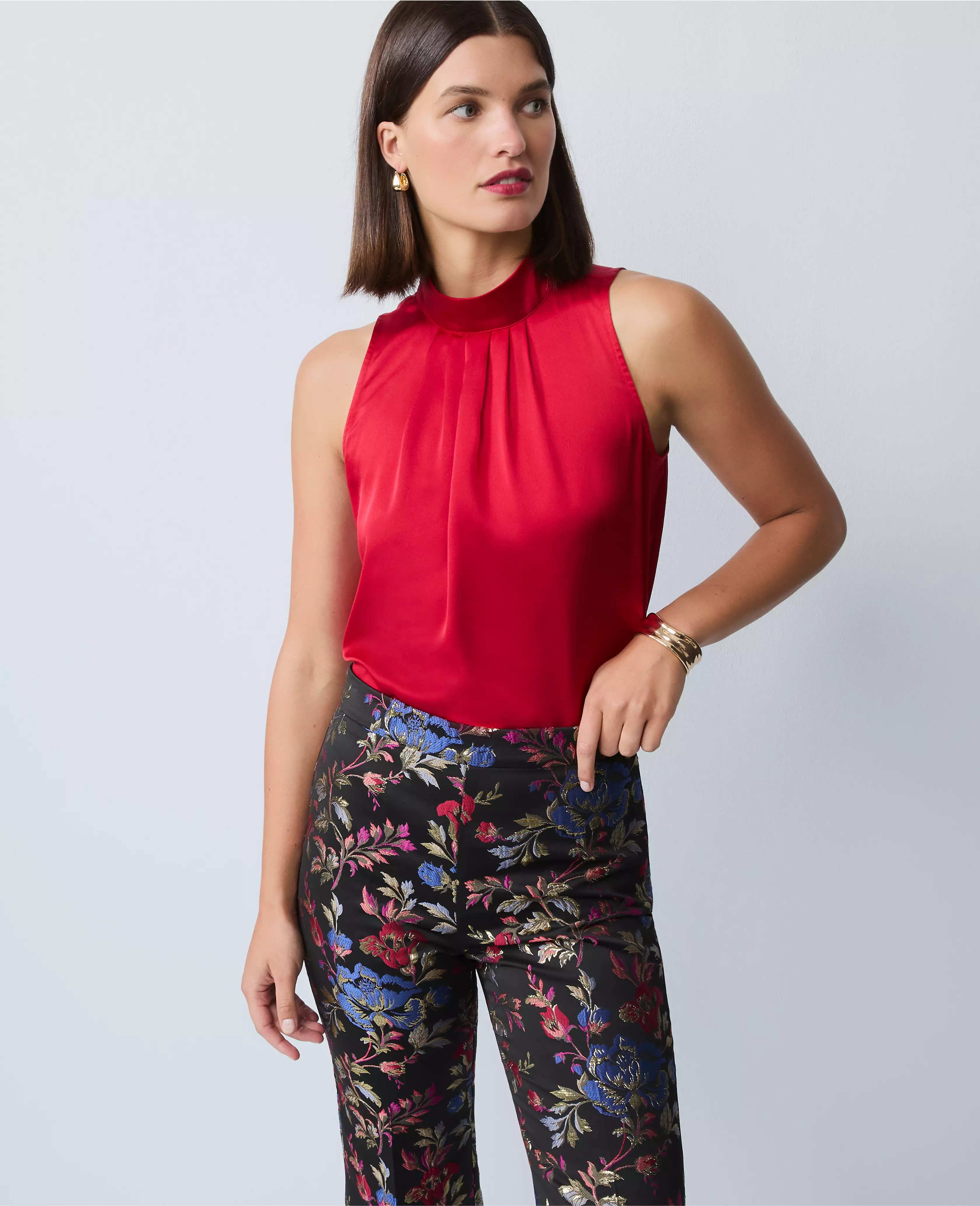 Satin Mock Neck Top | Ann Taylor