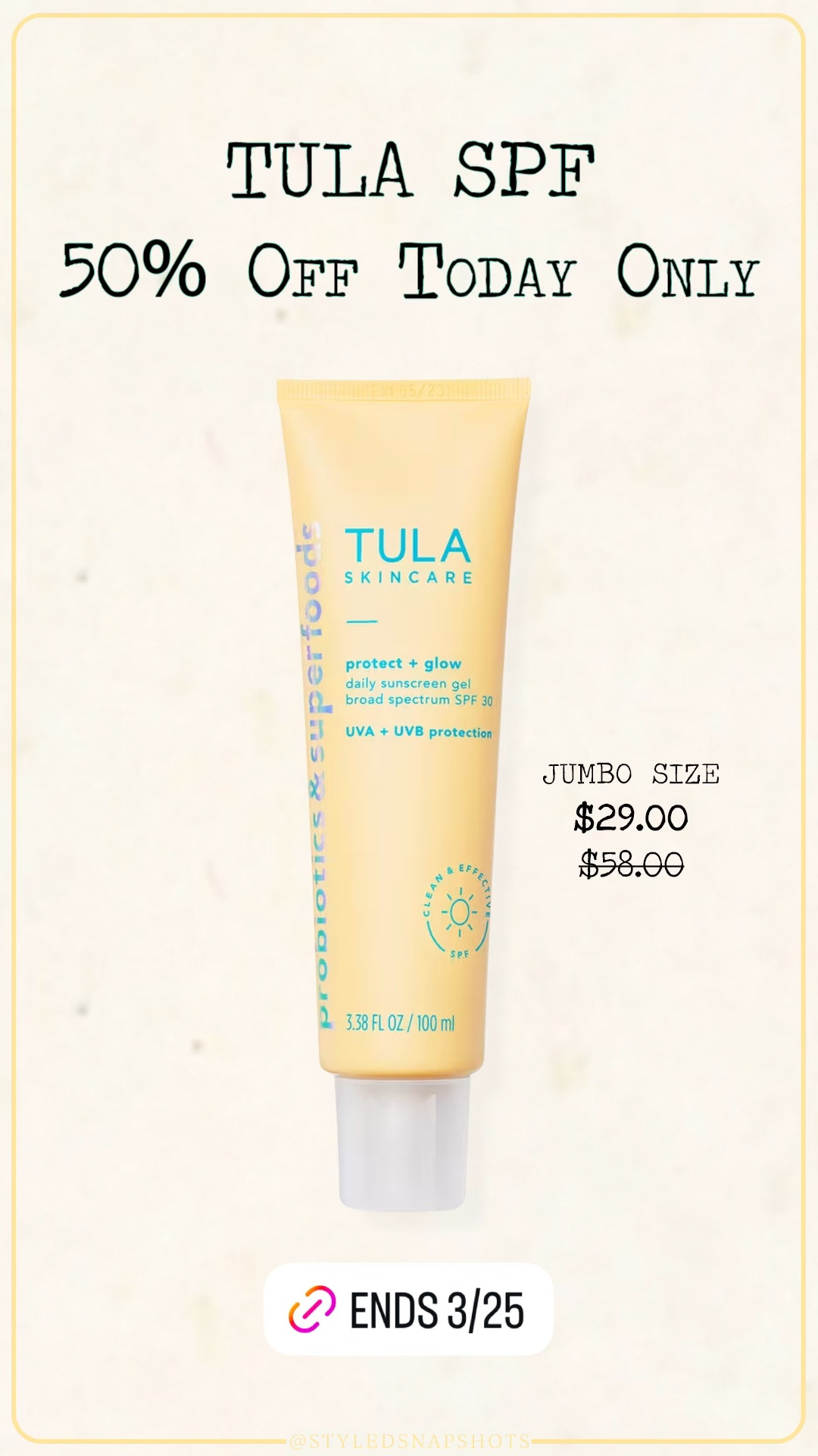 Tula spf is 50% off today only at Ulta (3/25) 

#LTKBeauty #LTKSaleAlert