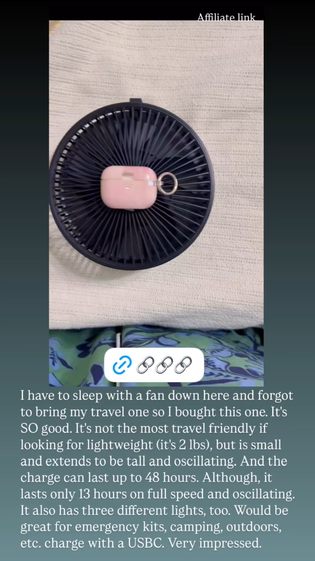 Bought this fan while we were in Florida. Would be a great option for camping, outdoors, and for your emergency kit. Can hold a charge for 48 hours  

#LTKTravel #LTKSeasonal #LTKFamily