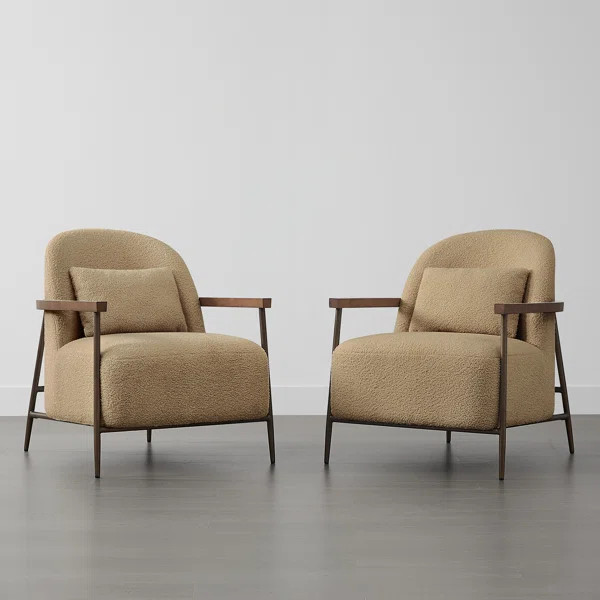 Ashwanth 27" Wide Upholstered Faux Sherpa Accent Chair With Lumbar Pillow (Set of 2) | Wayfair North America