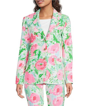 Amryn Poppy Party Print V-Neck Long Sleeve Blazer | Dillard's