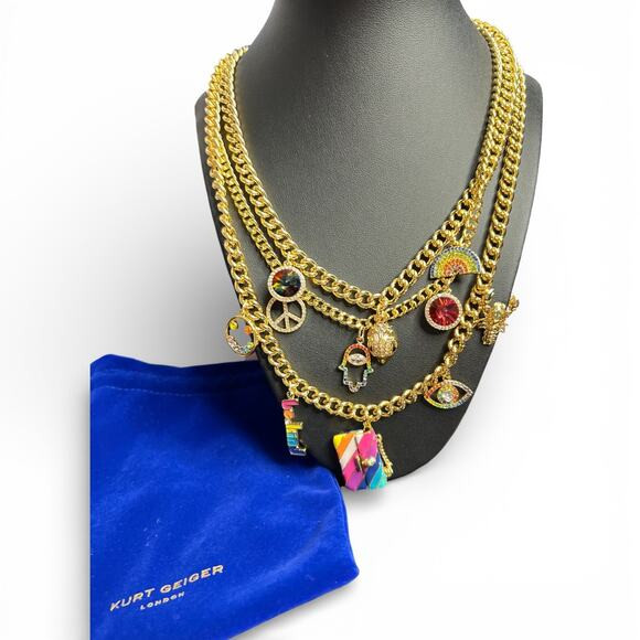 NWT Kurt Geiger London Multi-Row Mixed Charm Chunky Chain Necklace - Retired | Poshmark
