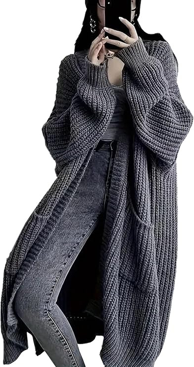 Women's Plus Size Oversized Long Cardigan Sweaters Chunky Knit Open Front Duster Coats with Pocke... | Amazon (US)